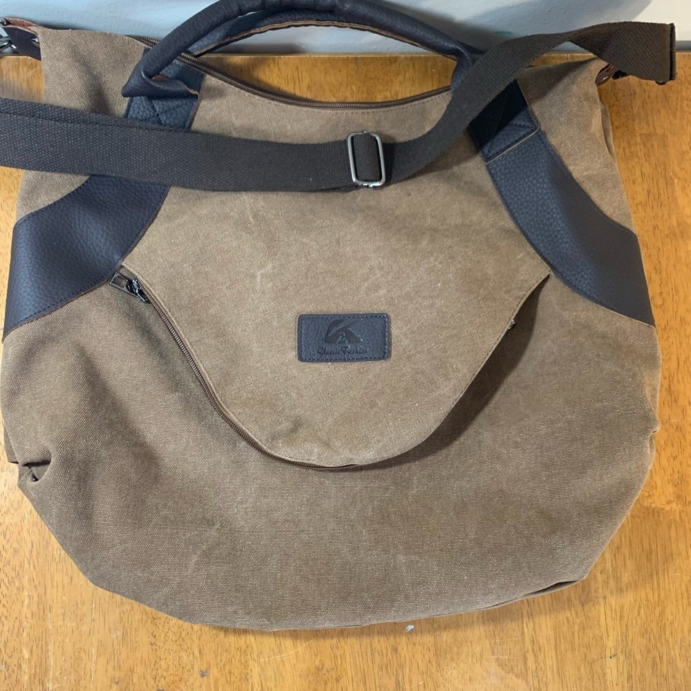 K2 CLASSIC FASHION tan brown CANVAS SHOULDER zippered tote BAG